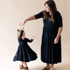 Long Sleeve Tiered Dress in Midnight