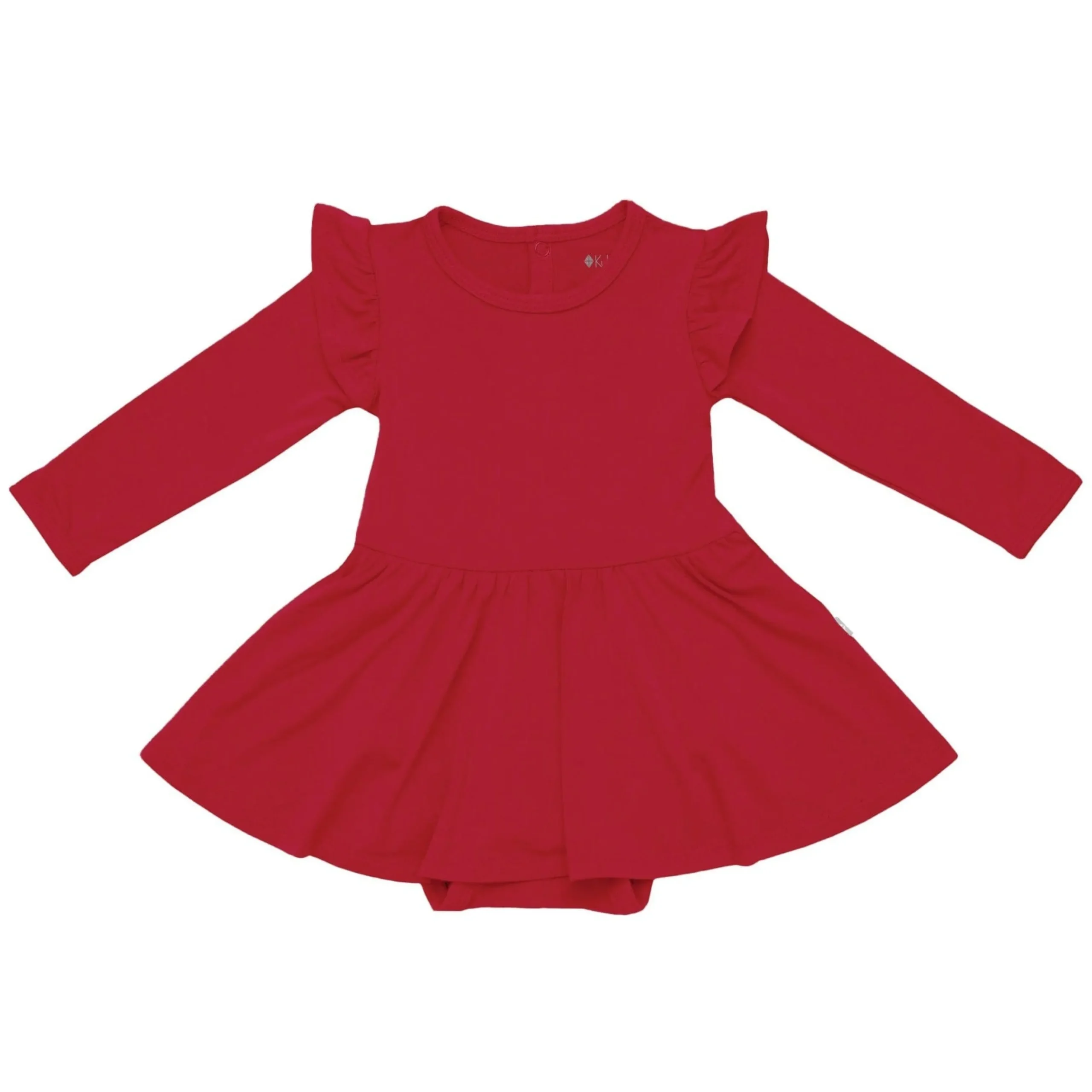 Long Sleeve Twirl Bodysuit Dress in Cardinal