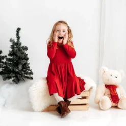 Long Sleeve Twirl Dress in Cardinal