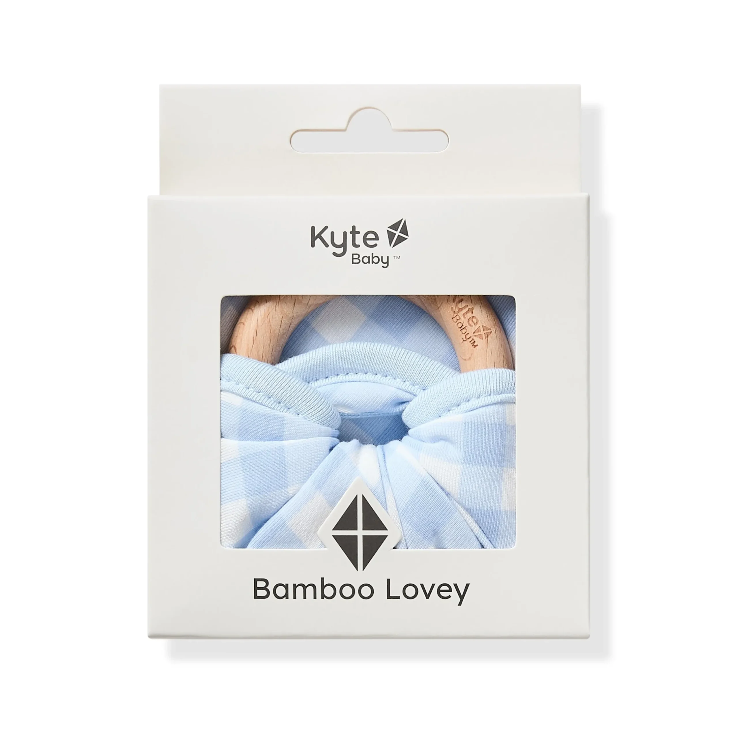 Lovey in Gingham Breeze with Removable Wooden Teething Ring