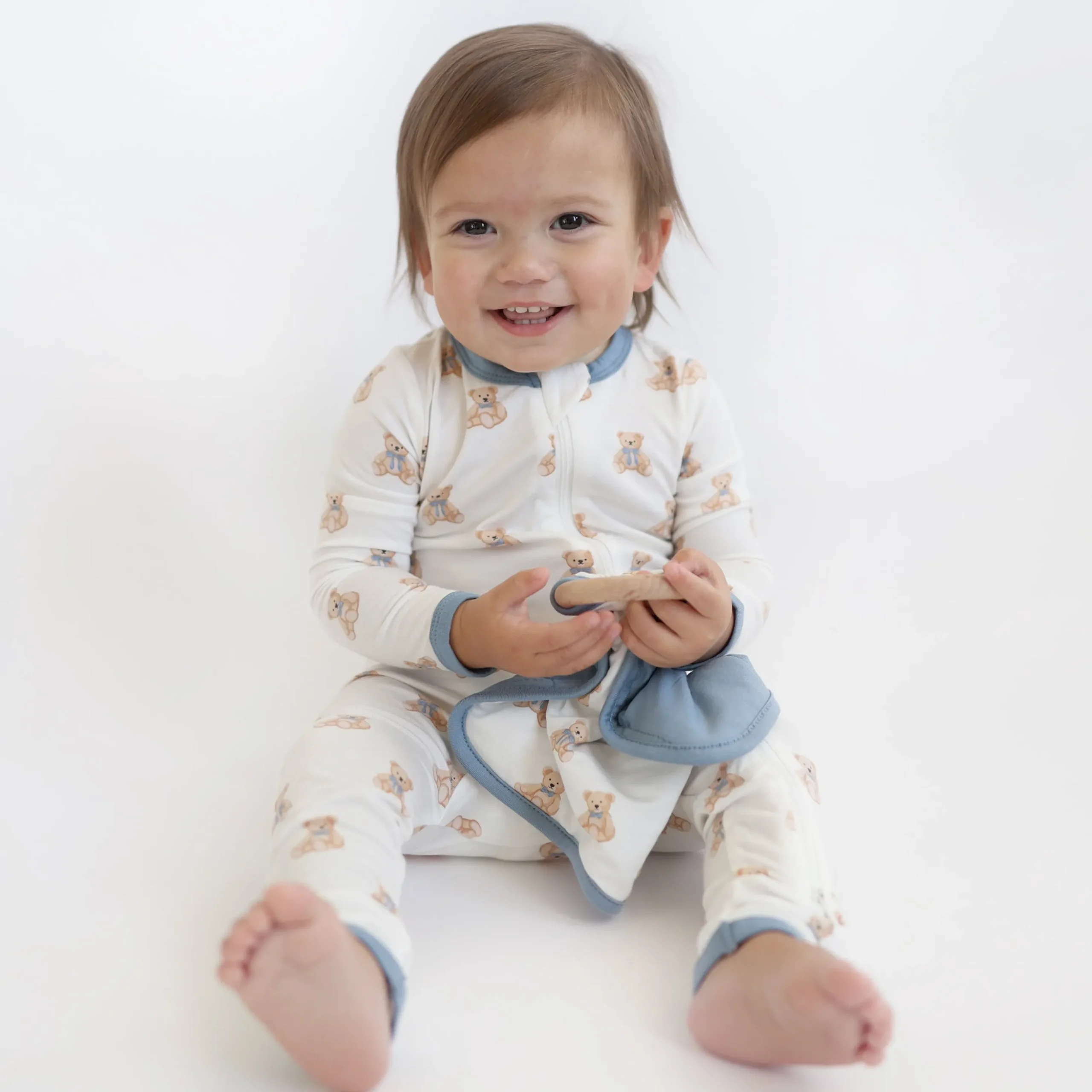 Lovey in Teddy Bear with Removable Wooden Teething Ring