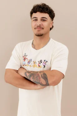 Men's Crew Neck Tee in Mickey and Friends on Ecru