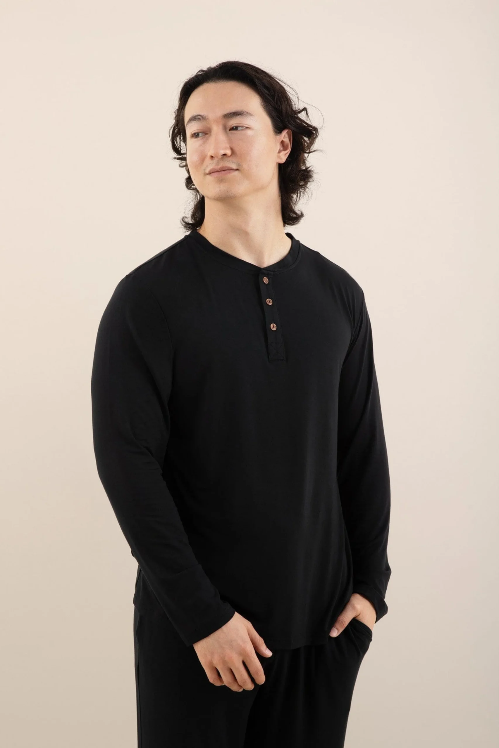 Men's Long Sleeve Henley Top in Midnight