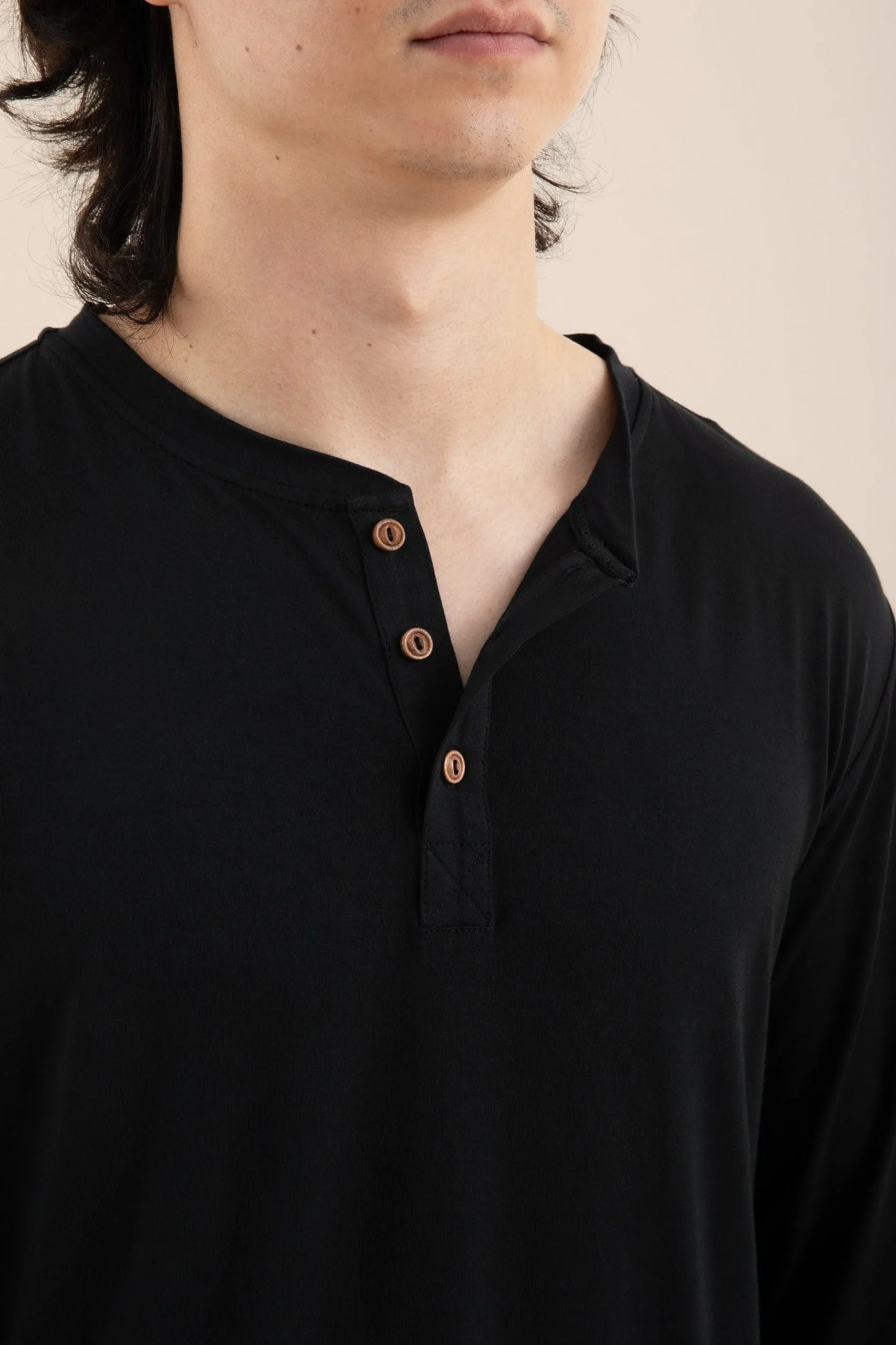 Men's Long Sleeve Henley Top in Midnight