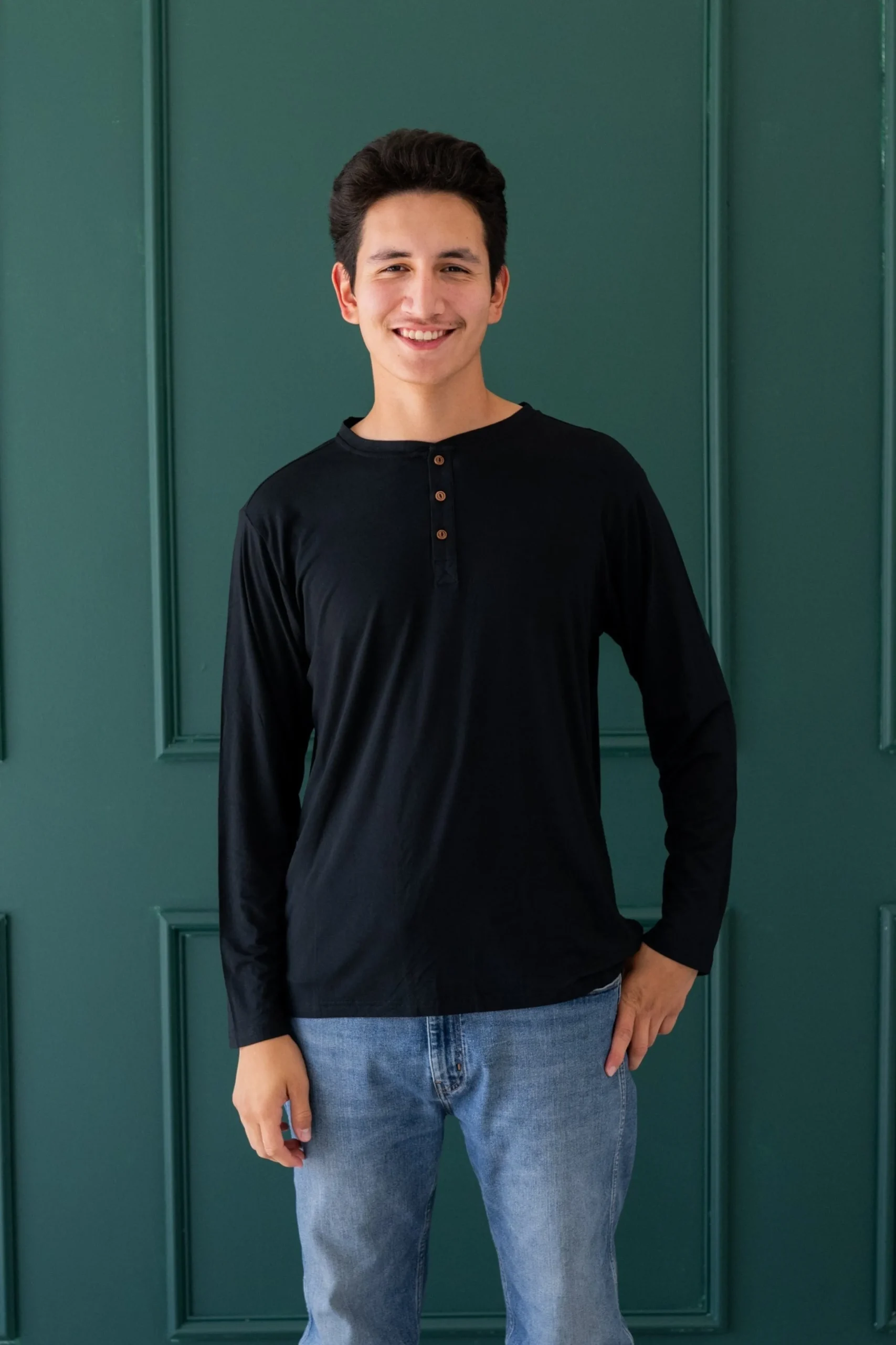 Men's Long Sleeve Henley Top in Midnight
