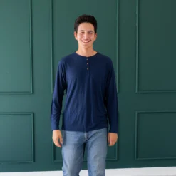 Men's Long Sleeve Henley Top in Navy