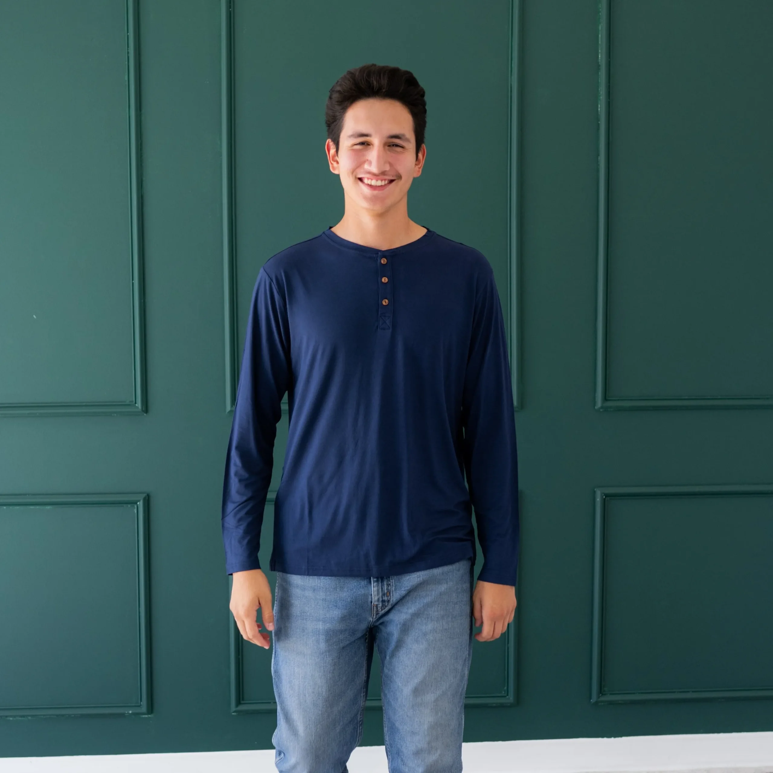 Men's Long Sleeve Henley Top in Navy