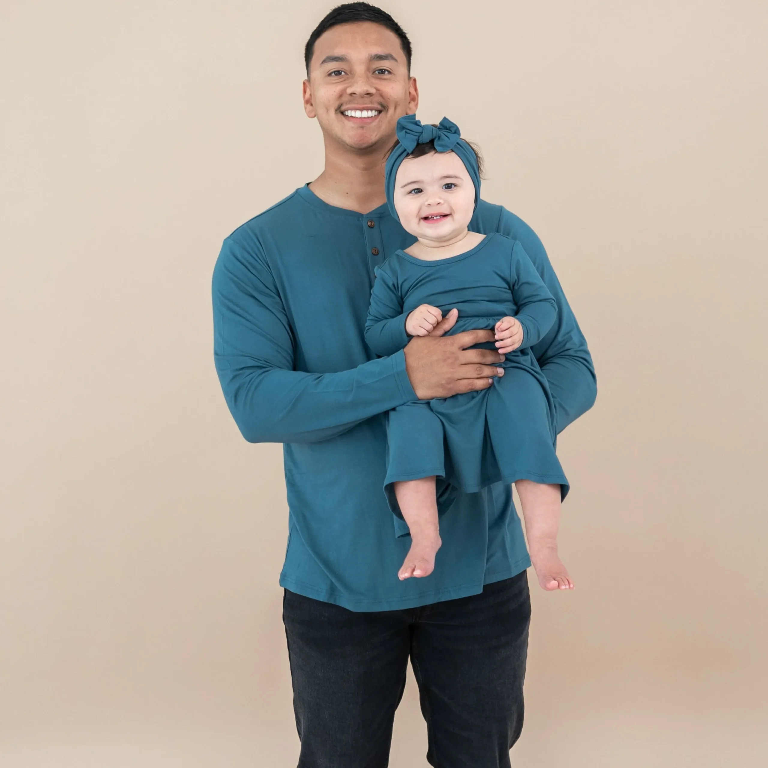 Men's Long Sleeve Henley Top in Atlantic