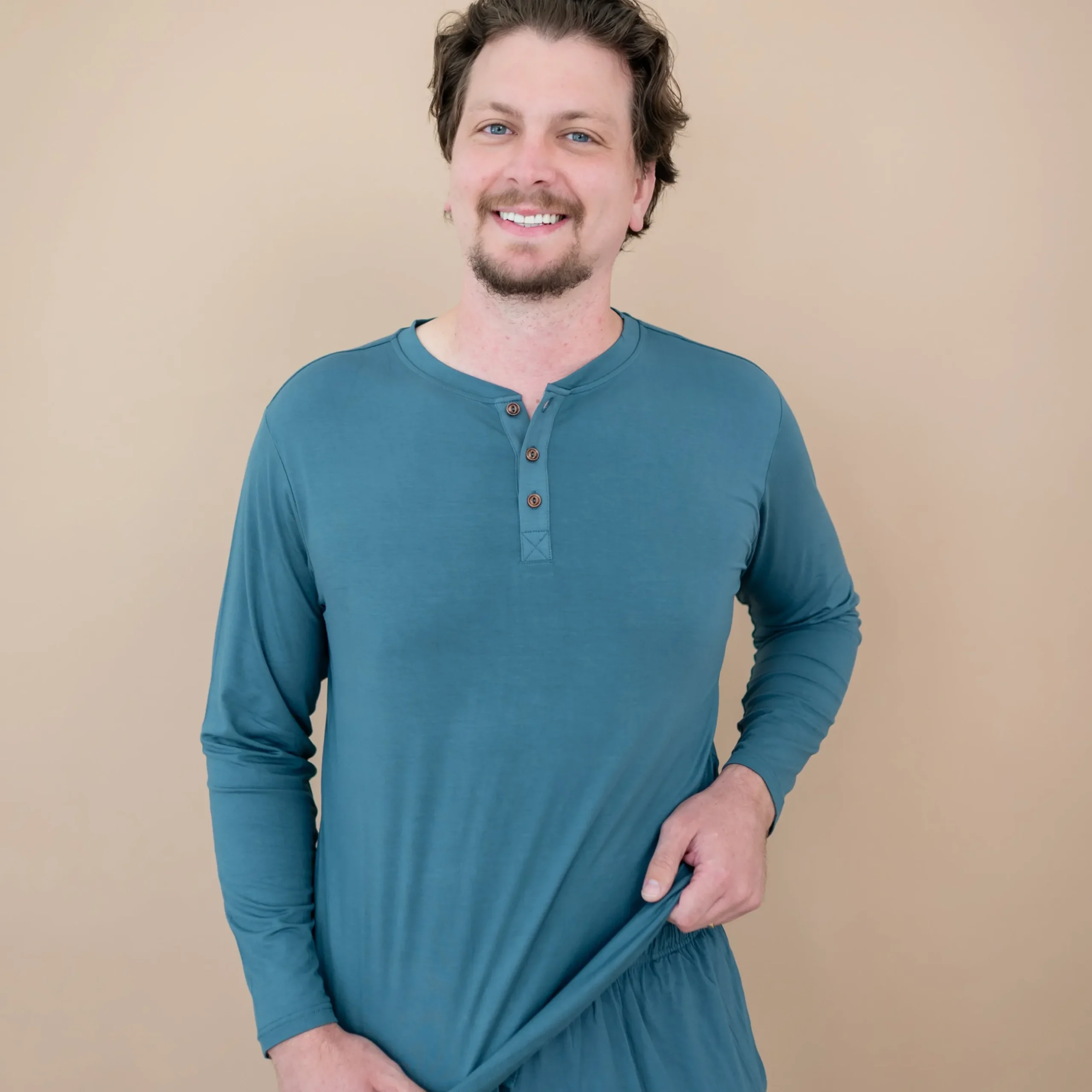 Men's Long Sleeve Henley Top in Atlantic