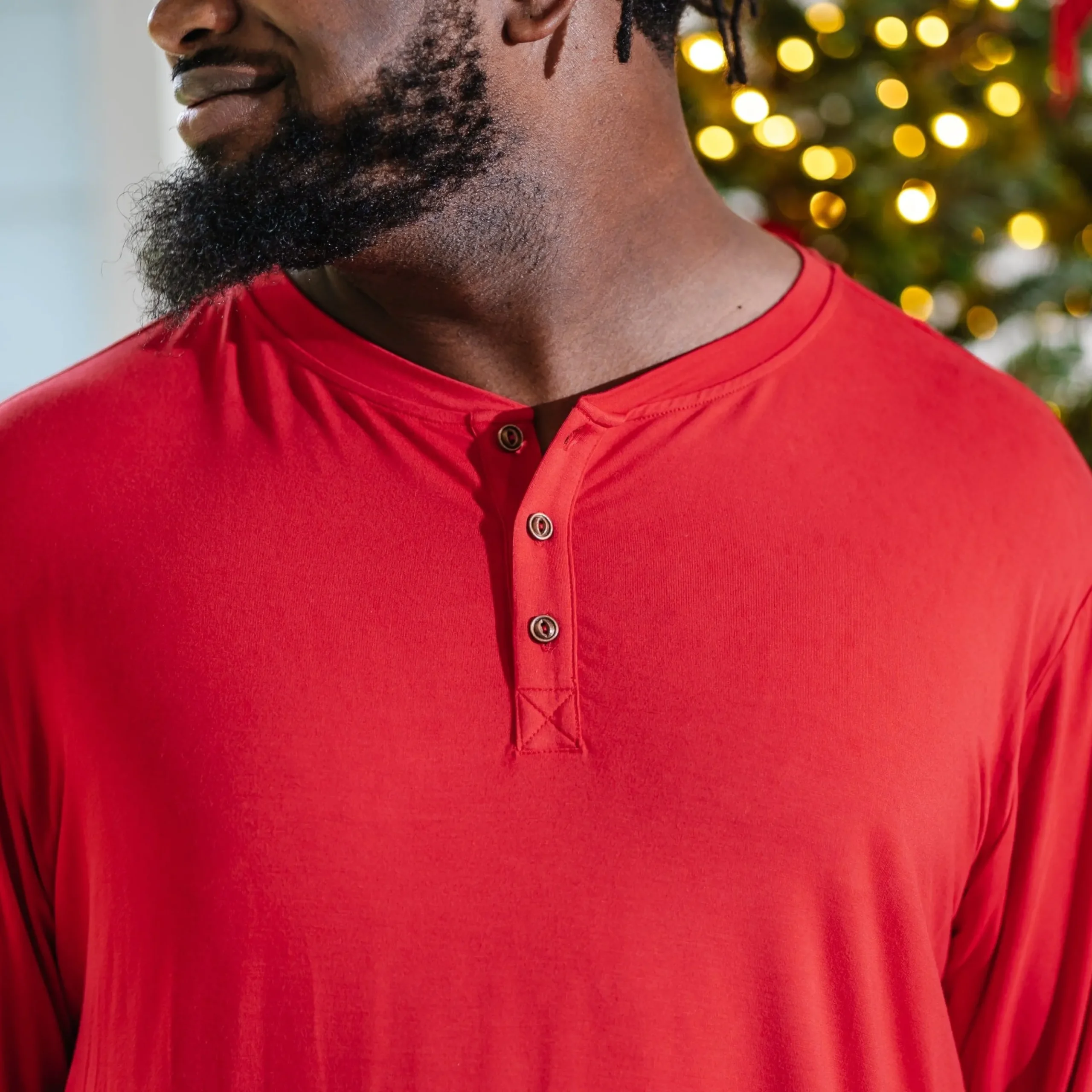 Men's Long Sleeve Henley Top in Cardinal