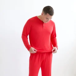 Men's Long Sleeve Henley Top in Cardinal