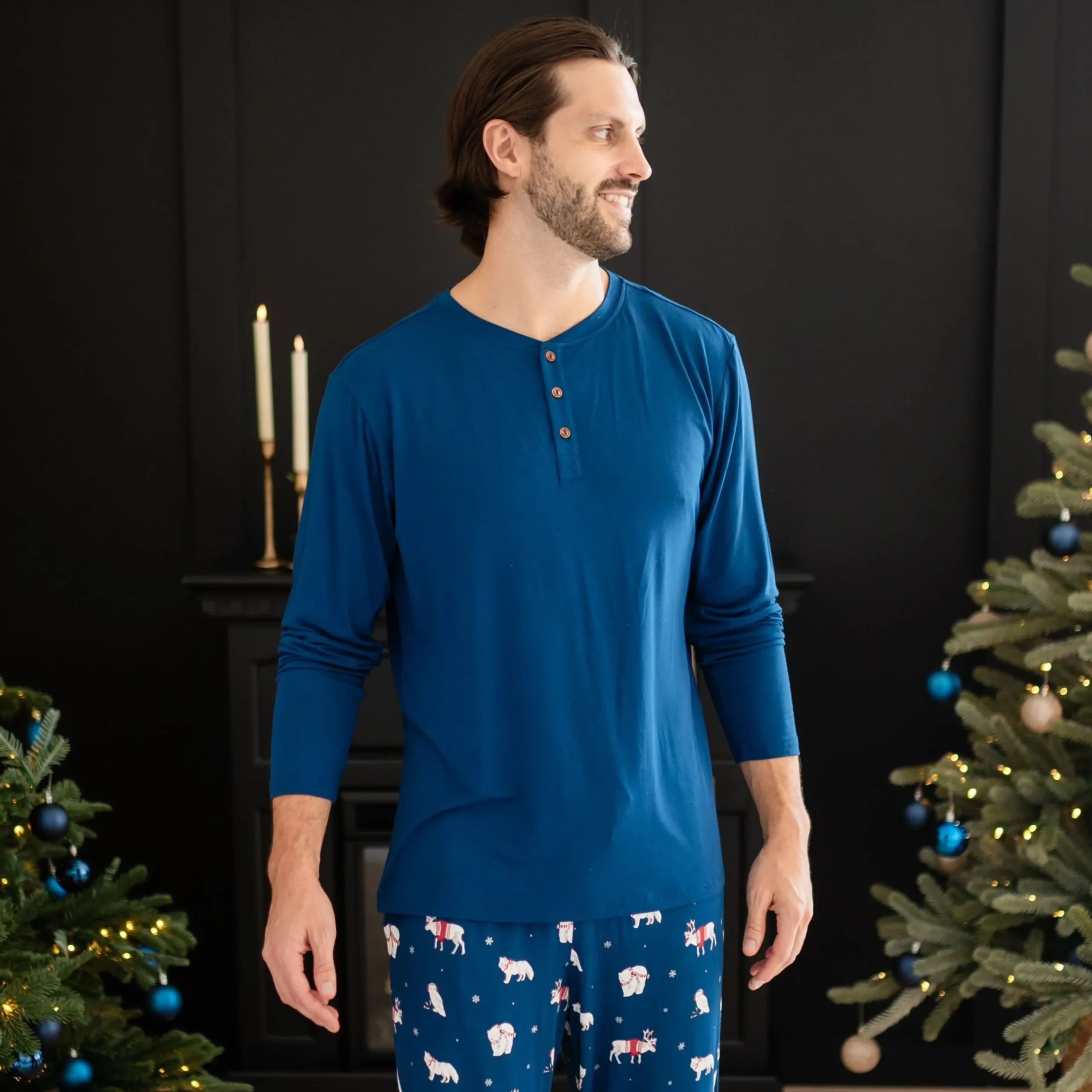 Men's Long Sleeve Henley Top in Tahoe