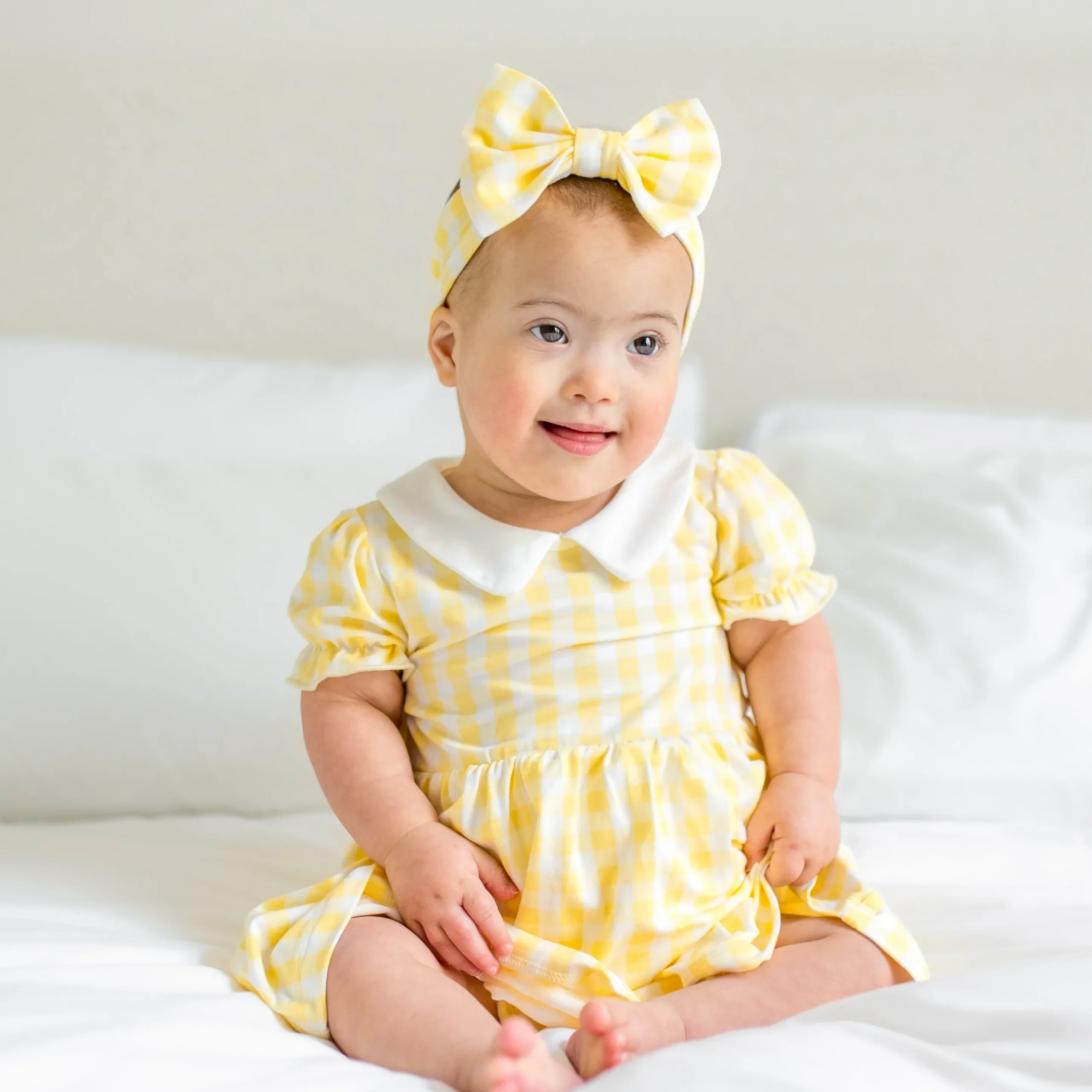 Peter Pan Collar Bodysuit Dress in Gingham Chamomile
