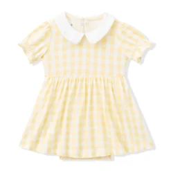 Peter Pan Collar Bodysuit Dress in Gingham Chamomile