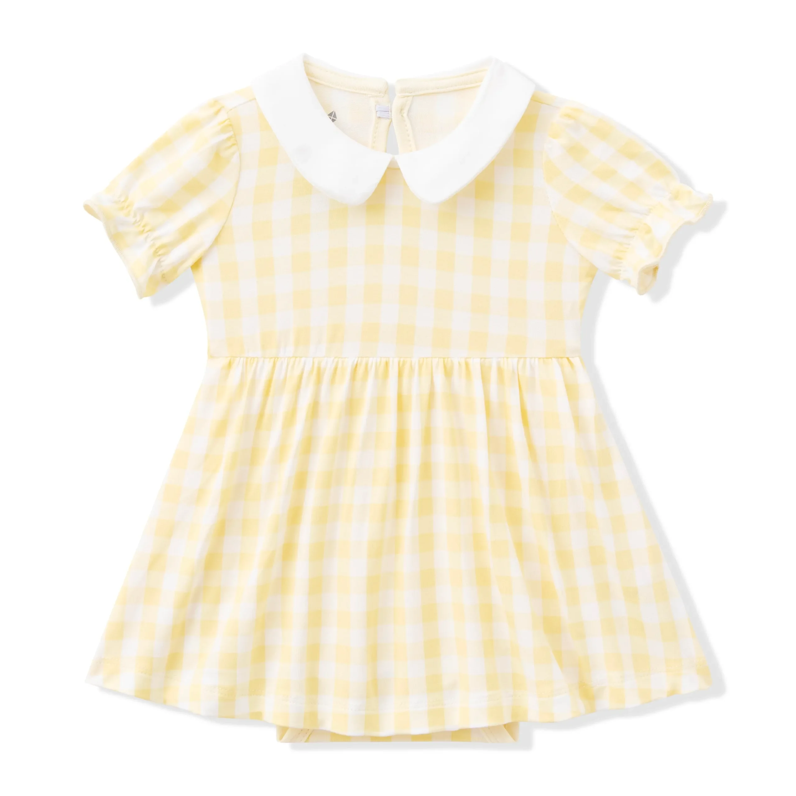 Peter Pan Collar Bodysuit Dress in Gingham Chamomile