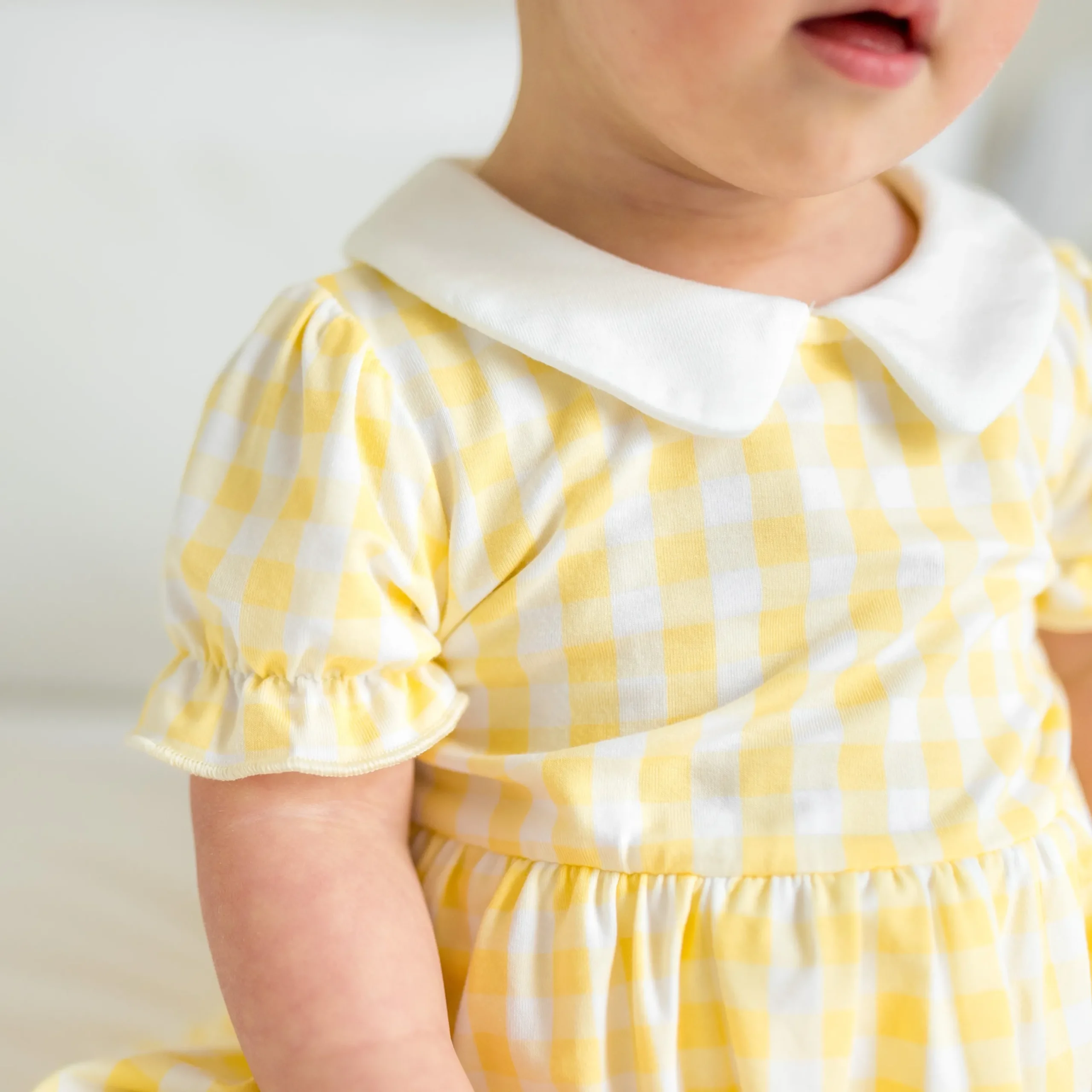 Peter Pan Collar Bodysuit Dress in Gingham Chamomile