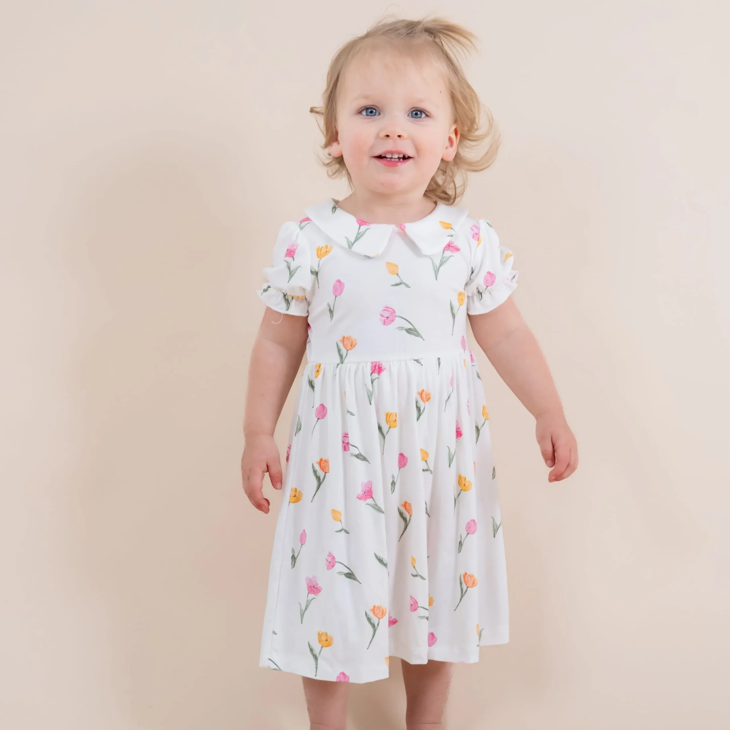 Peter Pan Collar Bodysuit Dress in Tulip