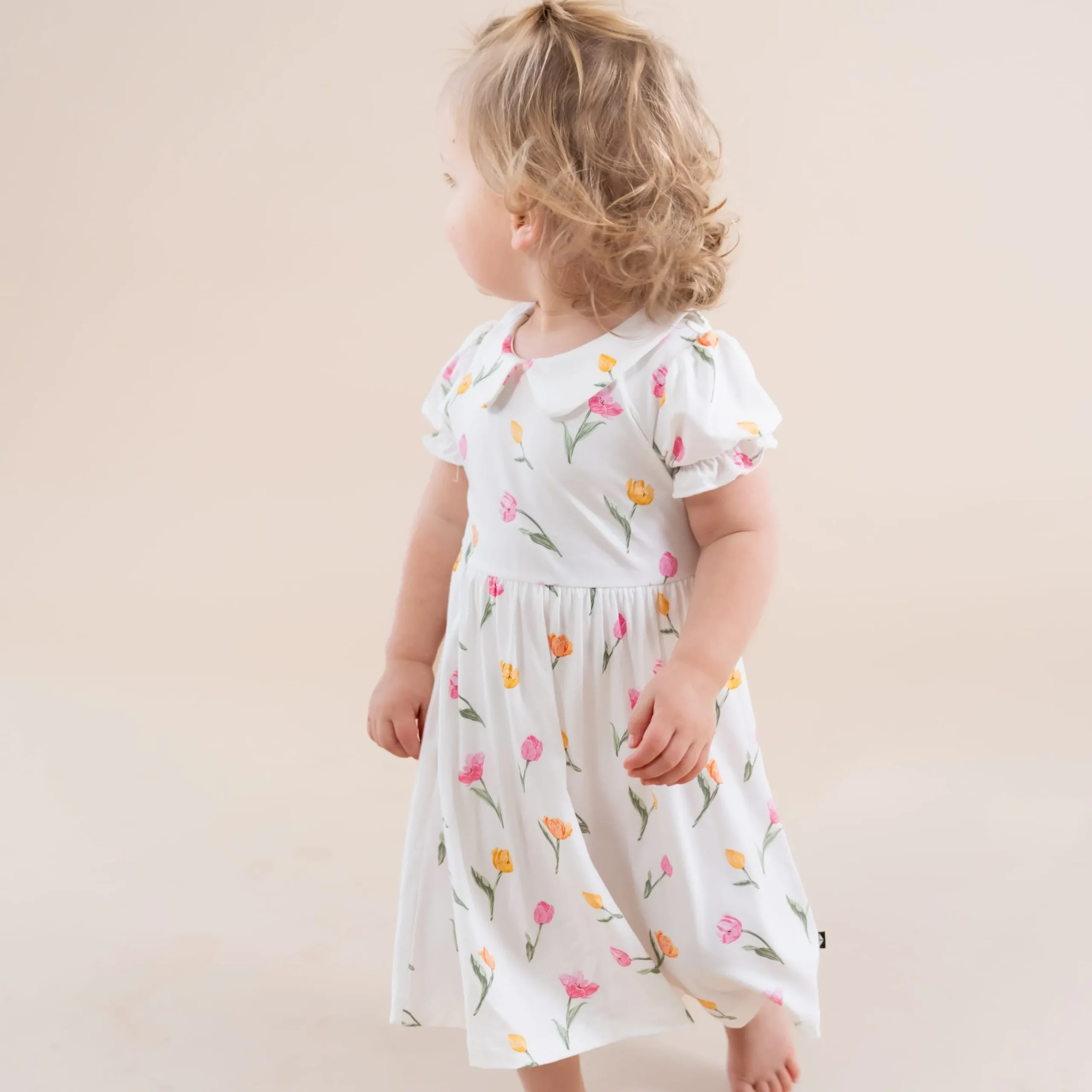 Peter Pan Collar Bodysuit Dress in Tulip