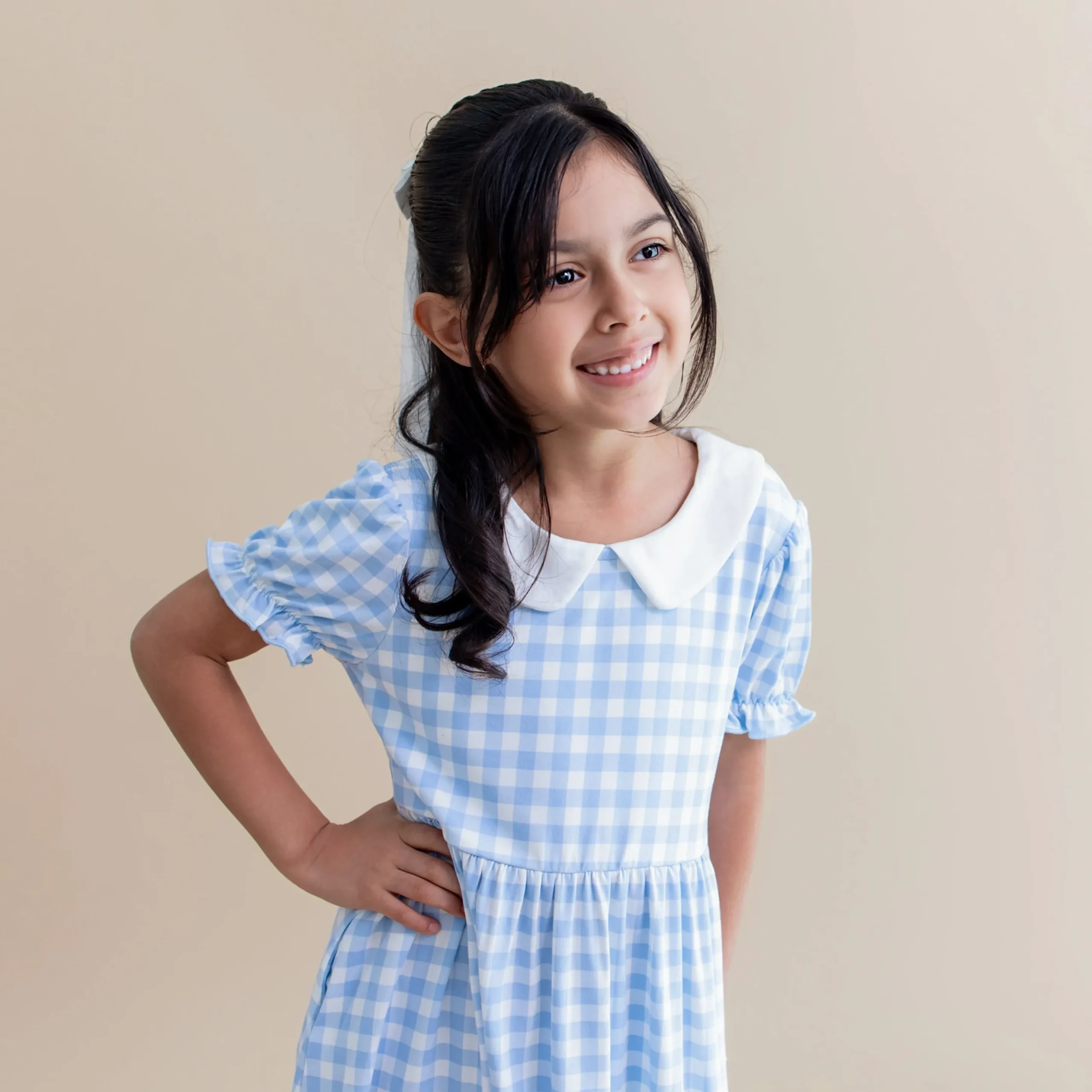Peter Pan Collar Dress in Gingham Breeze