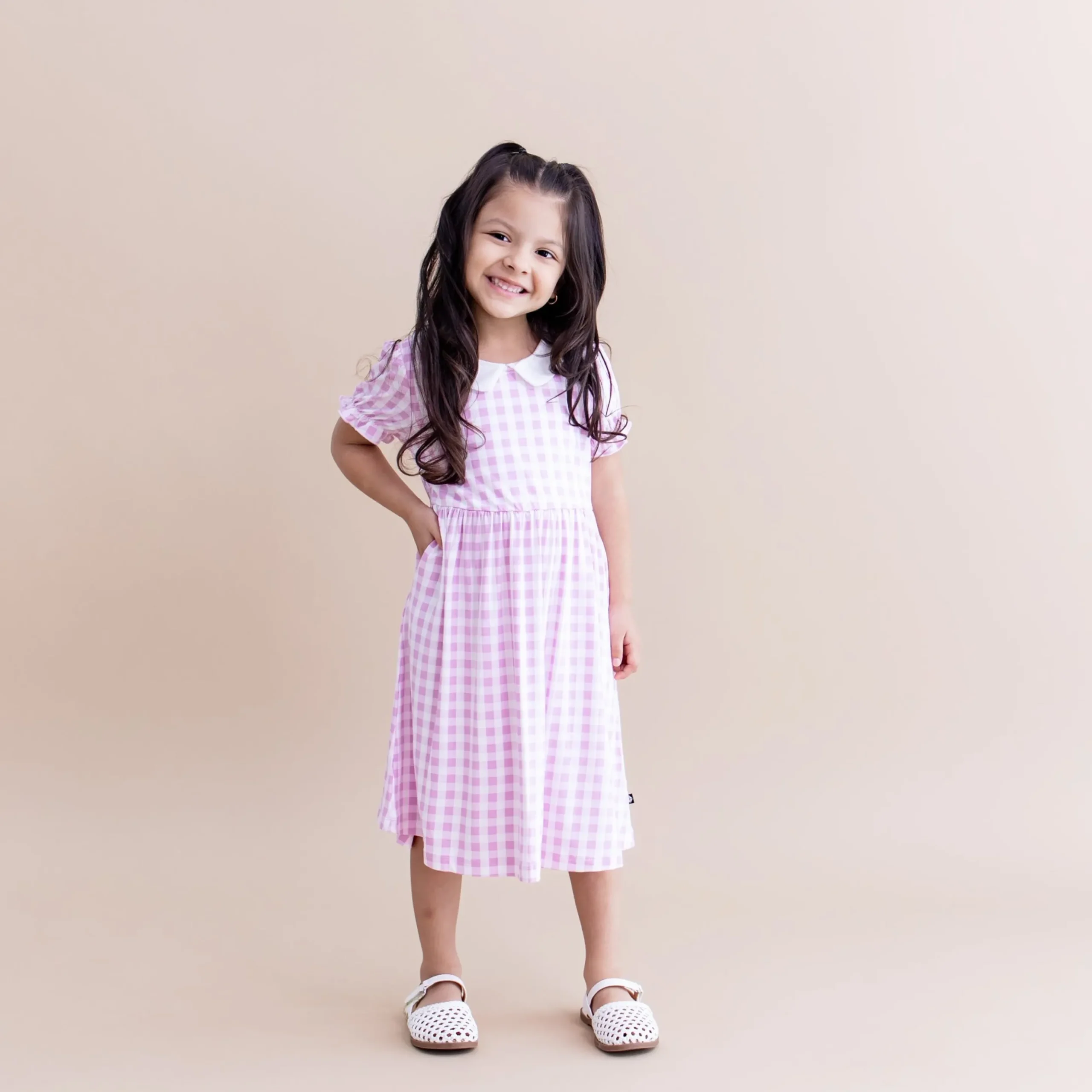 Peter Pan Collar Dress in Gingham Thistle