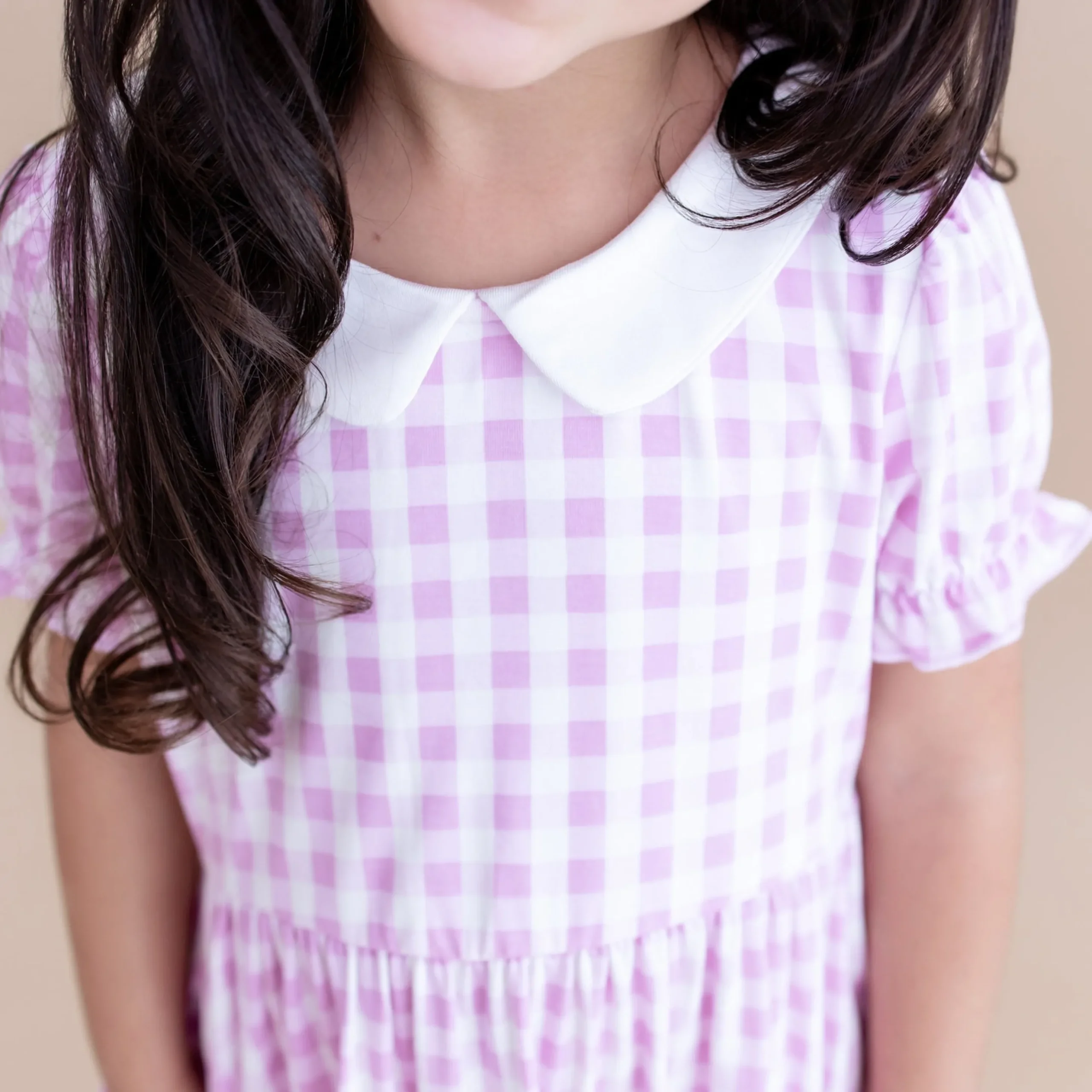 Peter Pan Collar Dress in Gingham Thistle