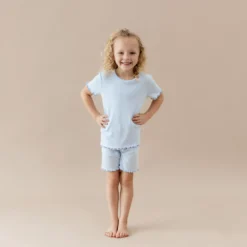 Pointelle Short Sleeve Set in Breeze