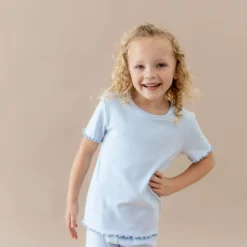 Pointelle Short Sleeve Set in Breeze