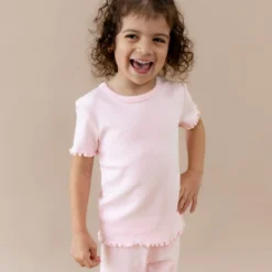 Pointelle Short Sleeve Set in Sakura