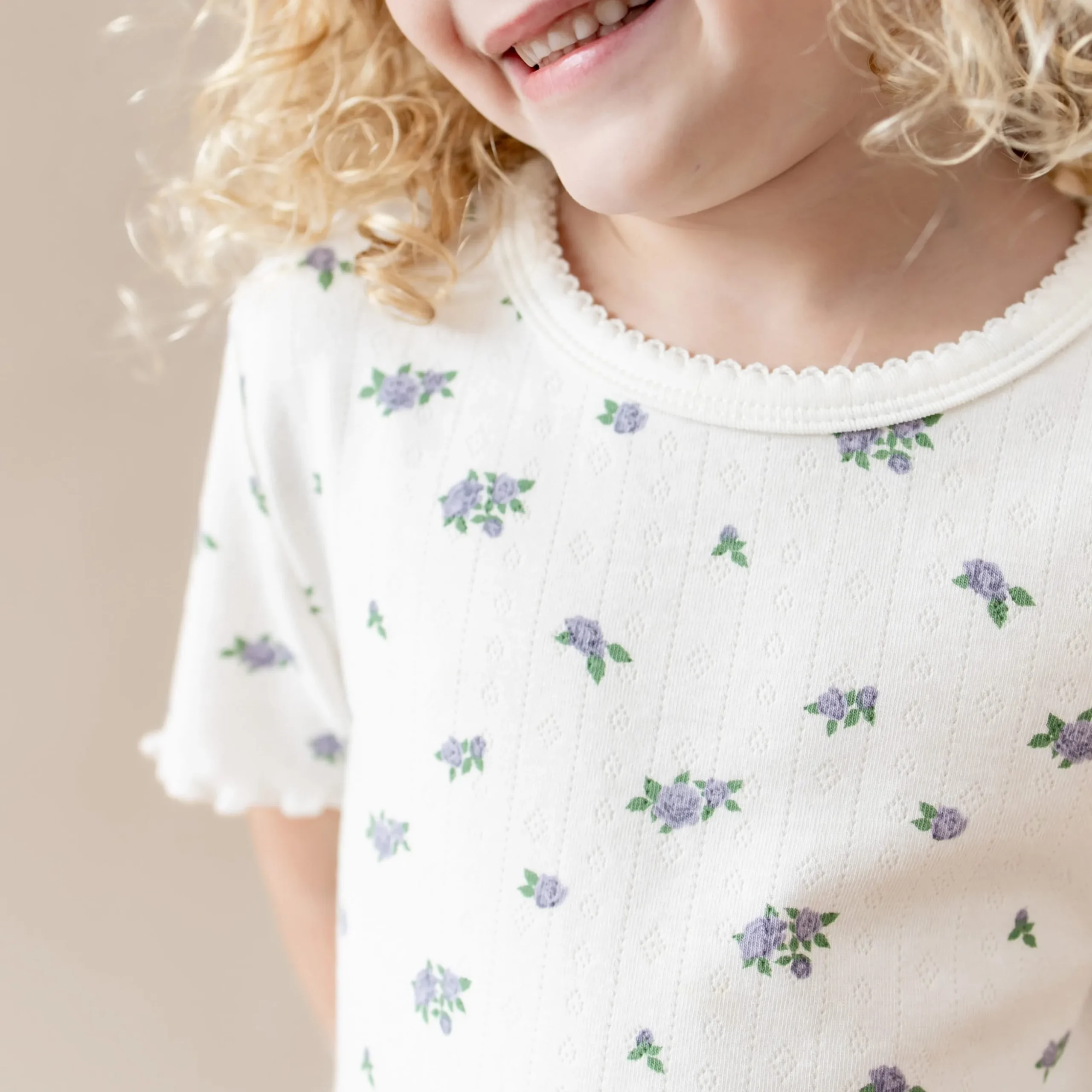Pointelle Short Sleeve Set in Spray Rose
