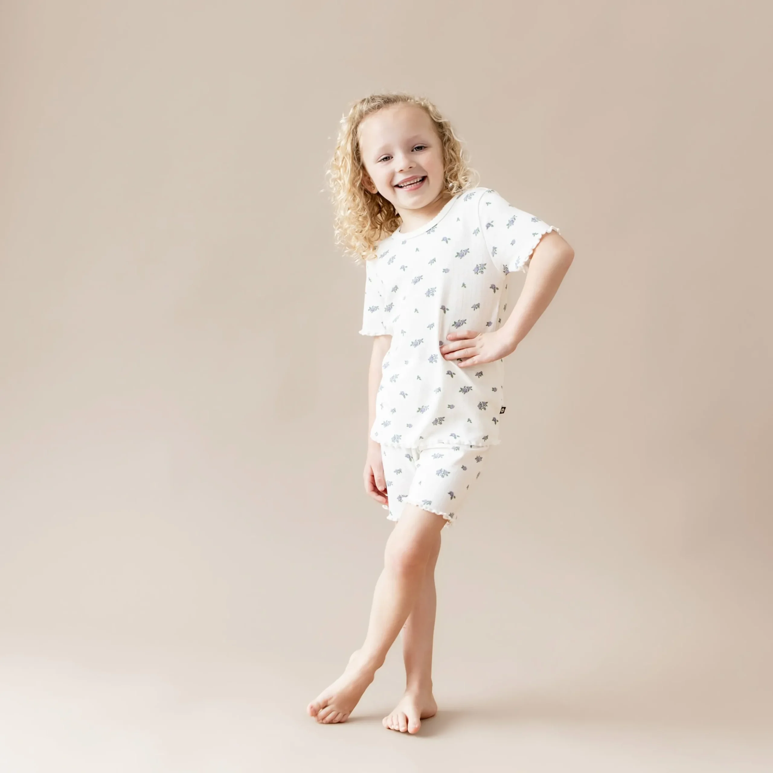 Pointelle Short Sleeve Set in Spray Rose
