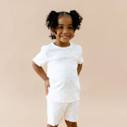 Pointelle Short Sleeve Set in Sweet Pink Bow