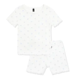 Pointelle Short Sleeve Set in Sweet Blue Bow