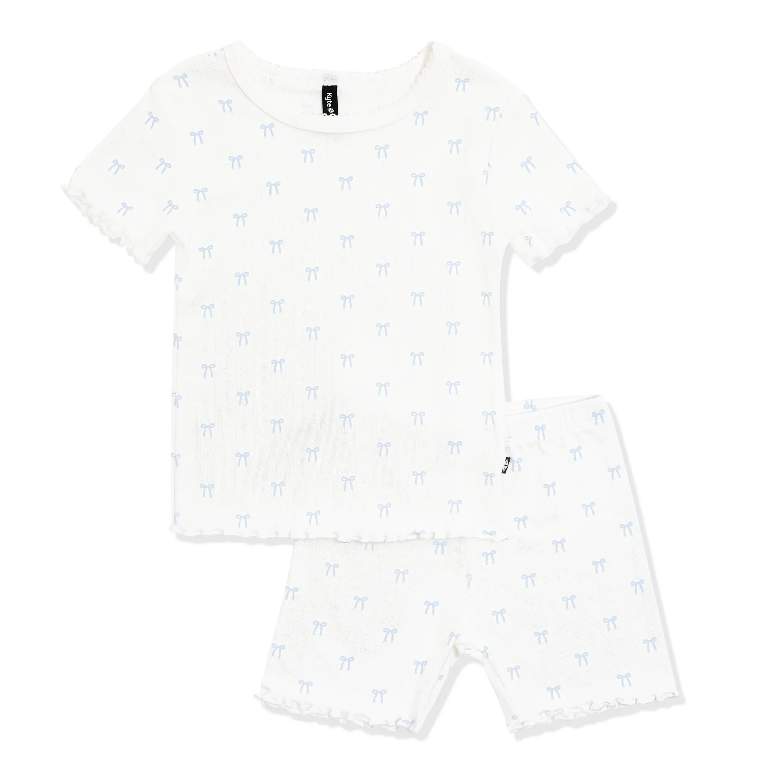 Pointelle Short Sleeve Set in Sweet Blue Bow
