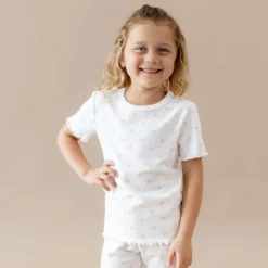 Pointelle Short Sleeve Set in Sweet Blue Bow