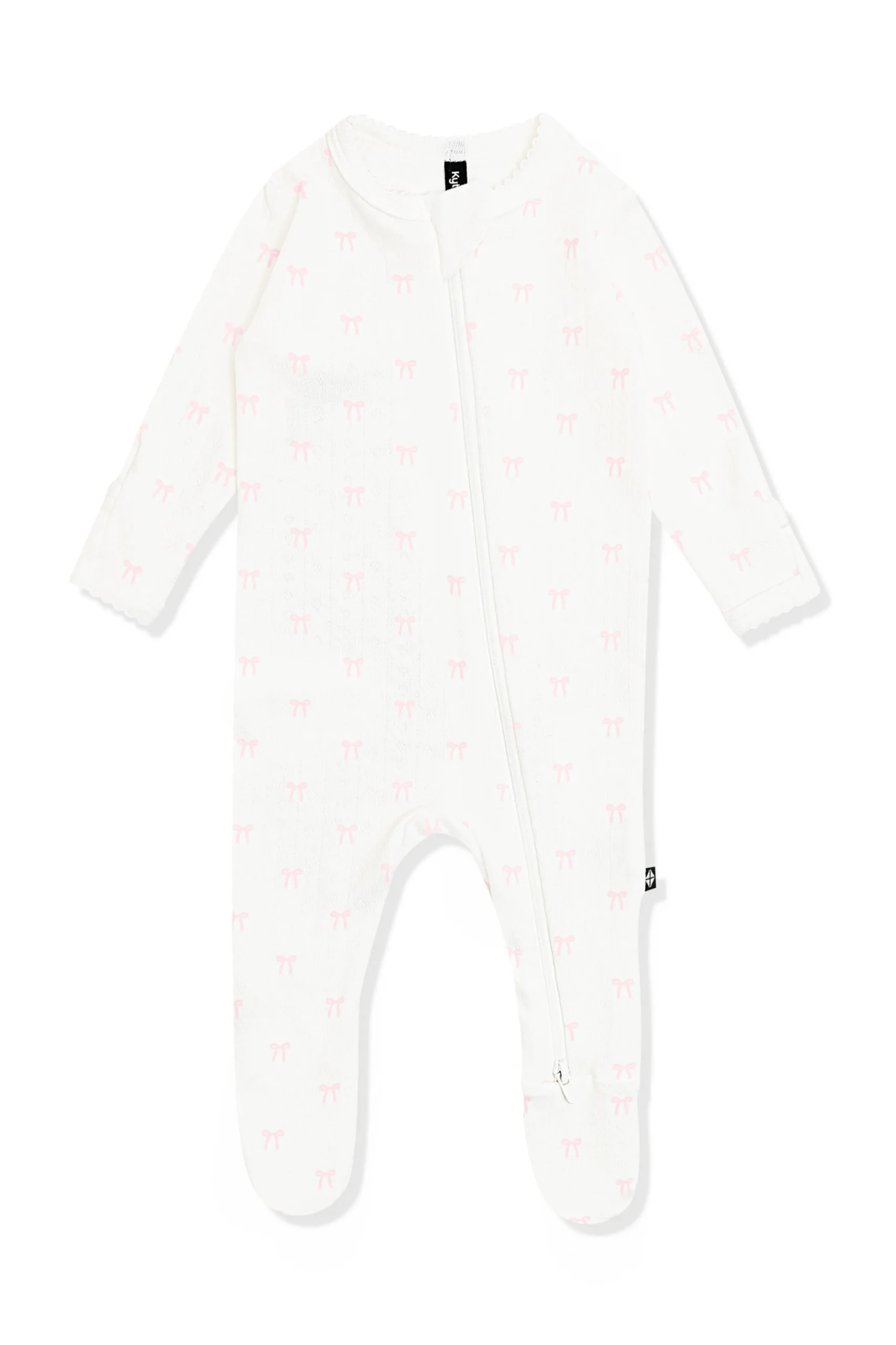 Pointelle Zippered Footie in Sweet Pink Bow