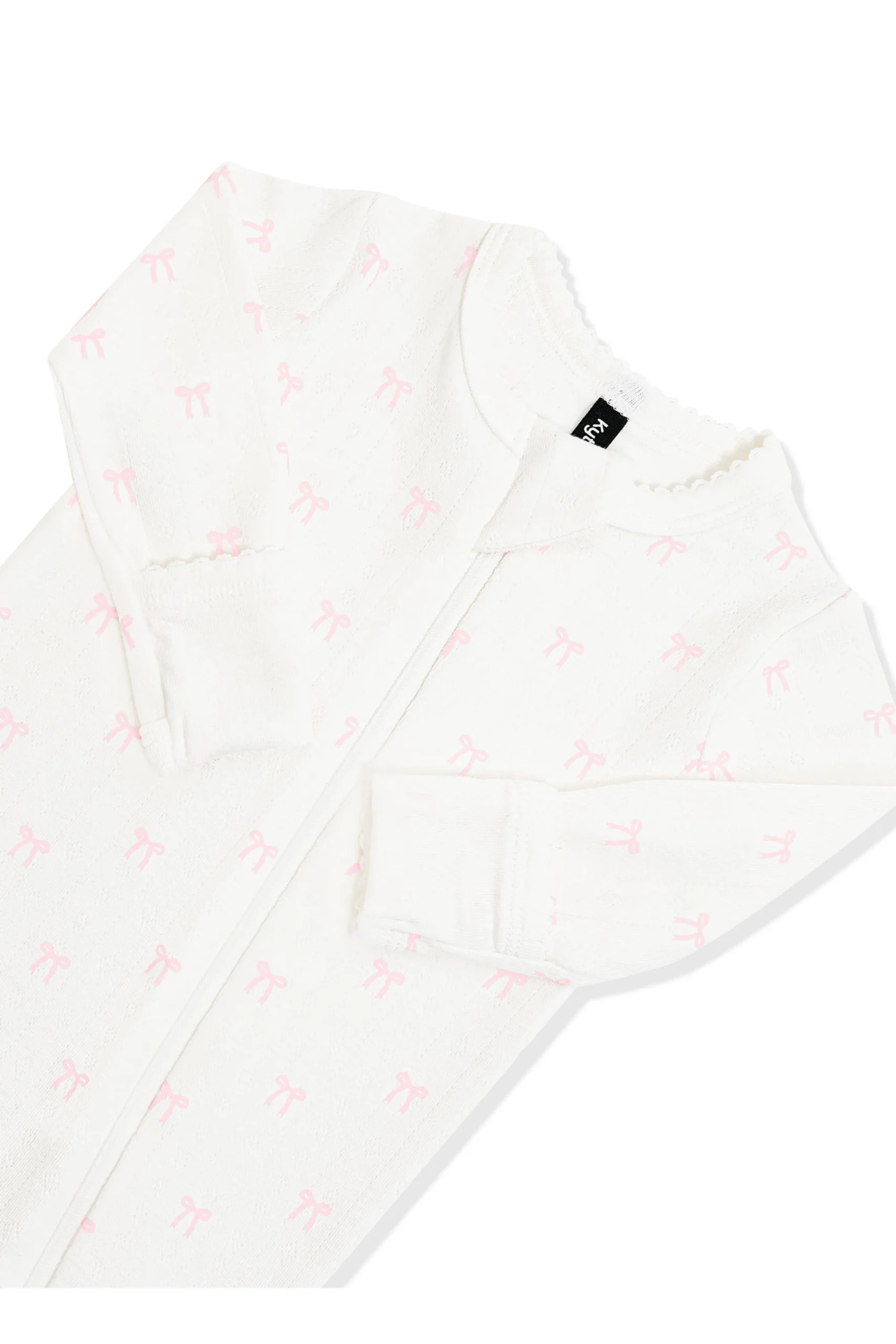 Pointelle Zippered Footie in Sweet Pink Bow