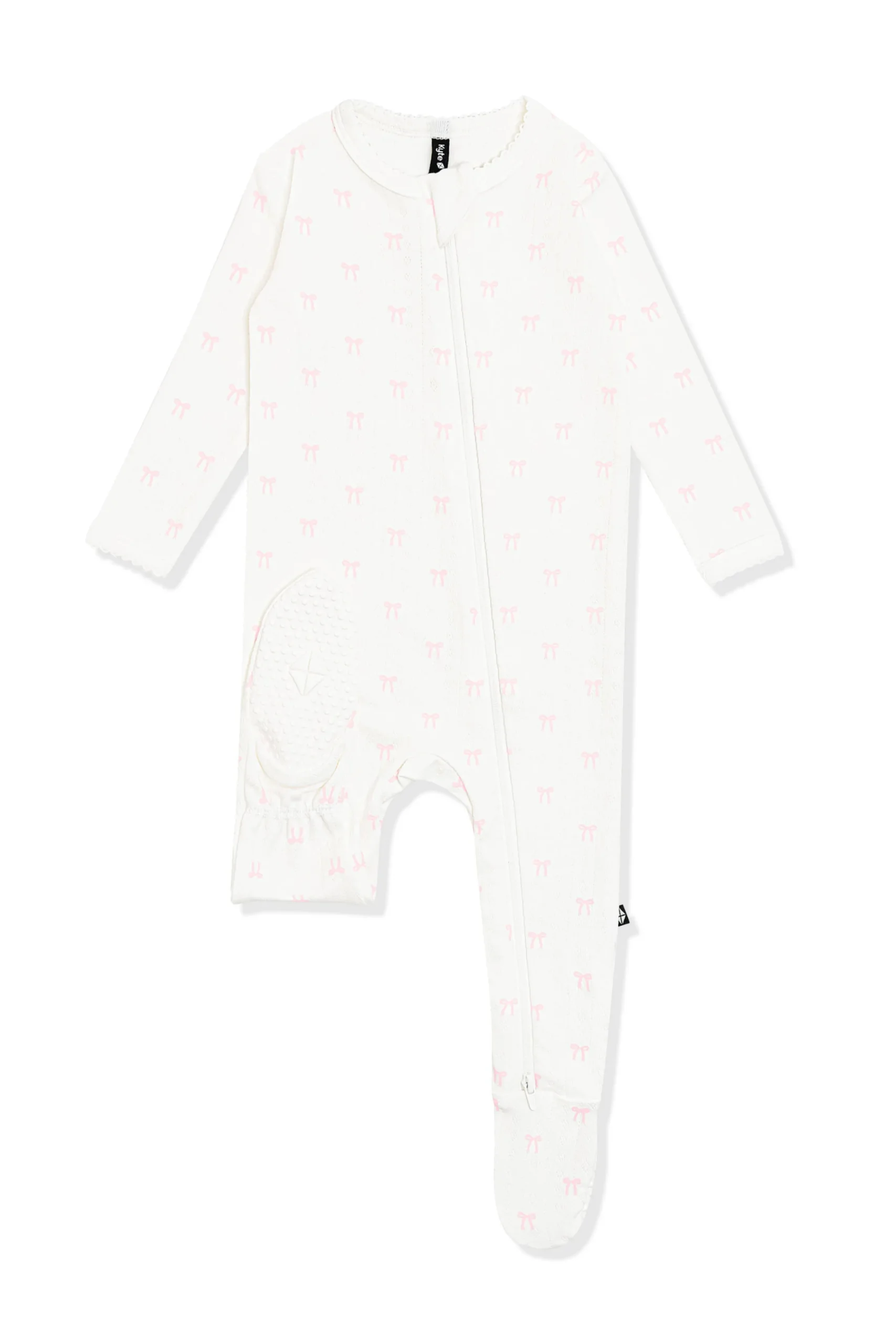 Pointelle Zippered Footie in Sweet Pink Bow