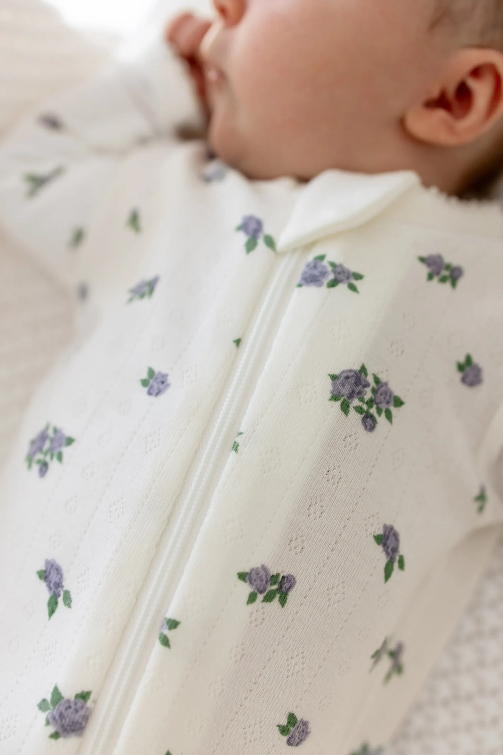 Pointelle Zippered Footie in Spray Rose