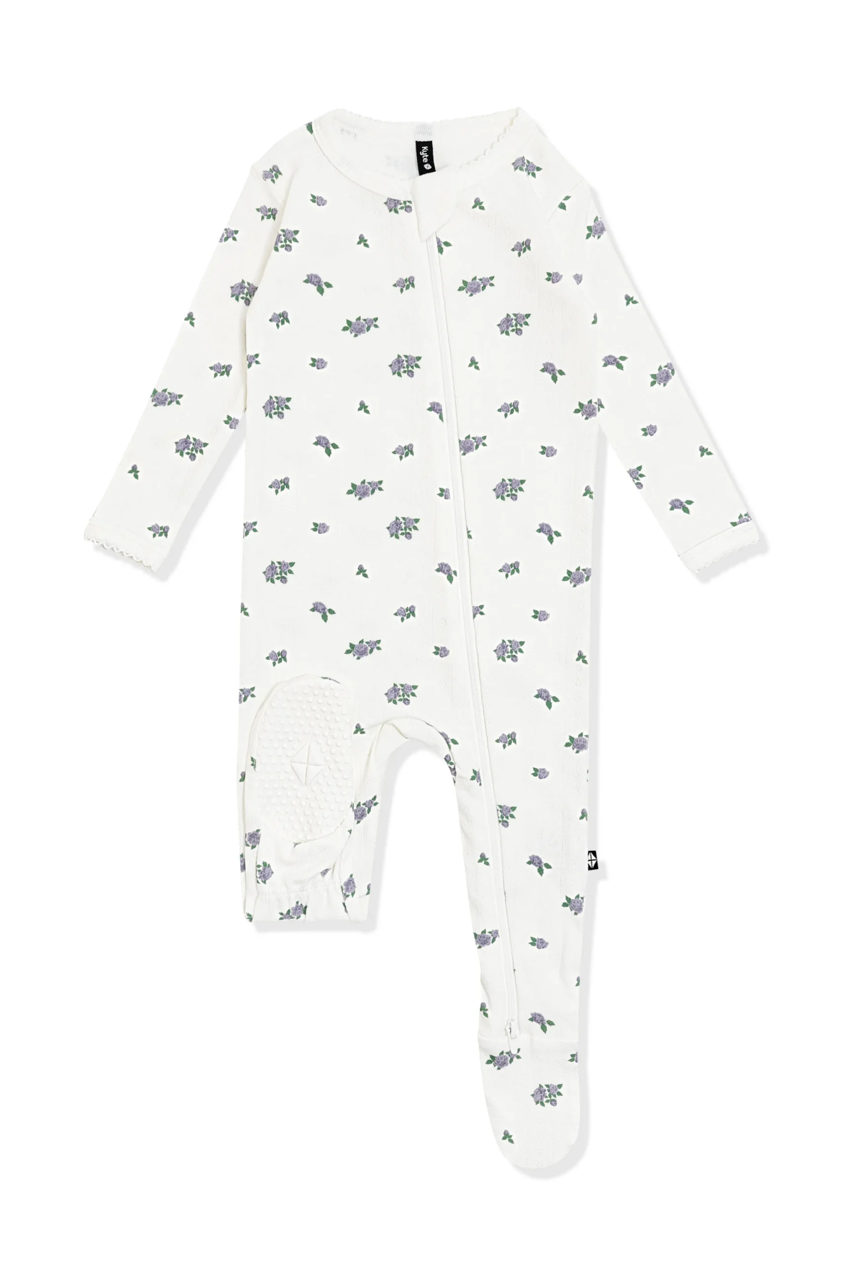 Pointelle Zippered Footie in Spray Rose