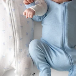 Pointelle Zippered Footie in Sweet Blue Bow