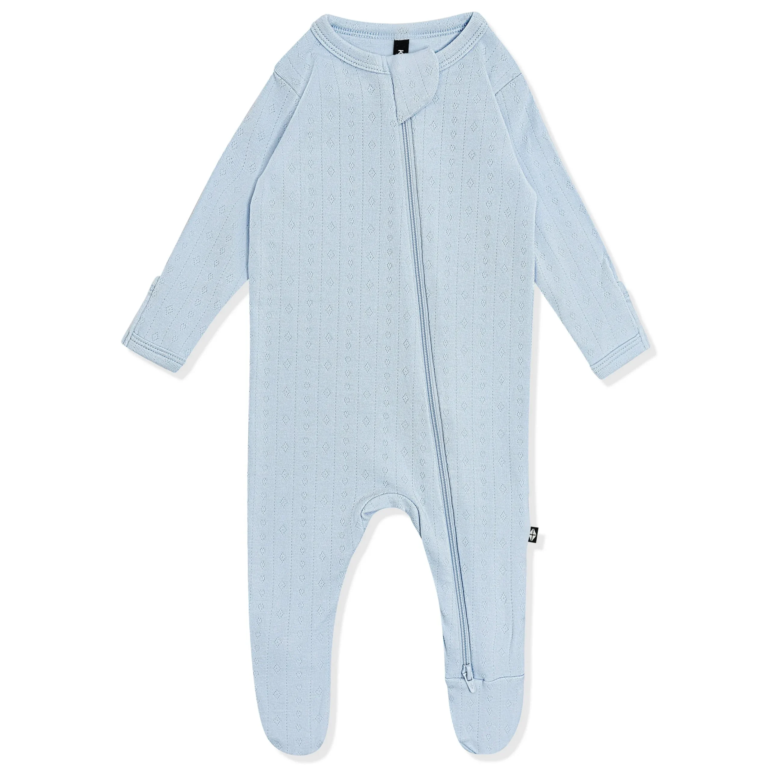 Pointelle Zippered Footie in Breeze