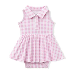 Polo Bodysuit Dress in Gingham Thistle