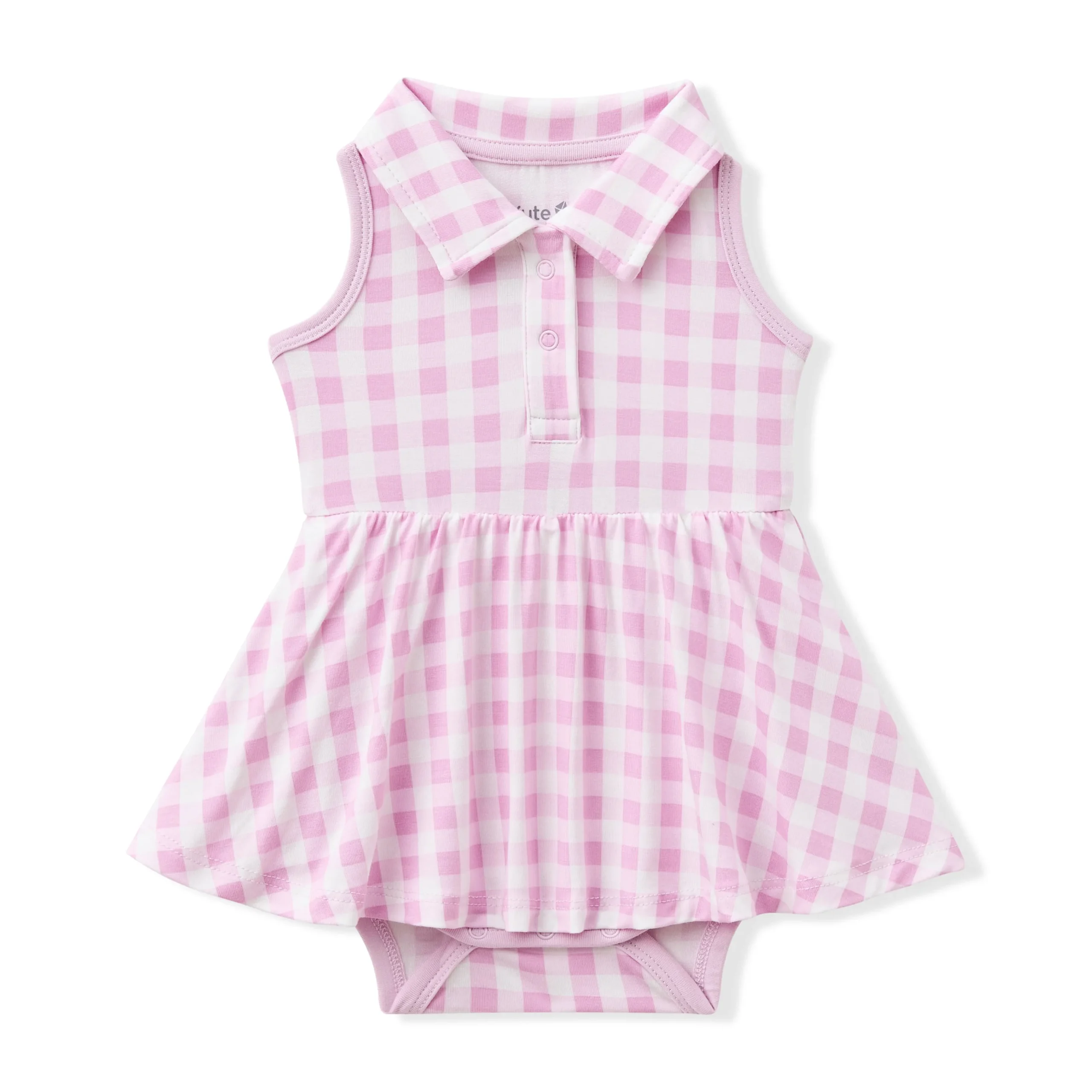 Polo Bodysuit Dress in Gingham Thistle
