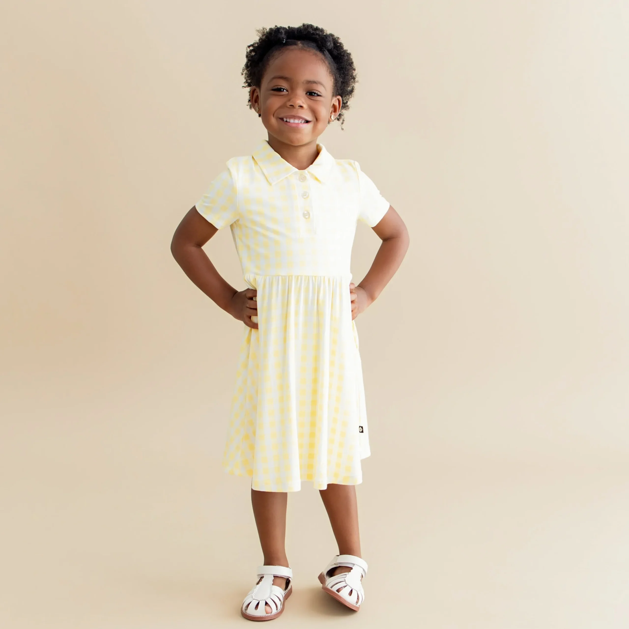 Polo Dress in Gingham Chamomile