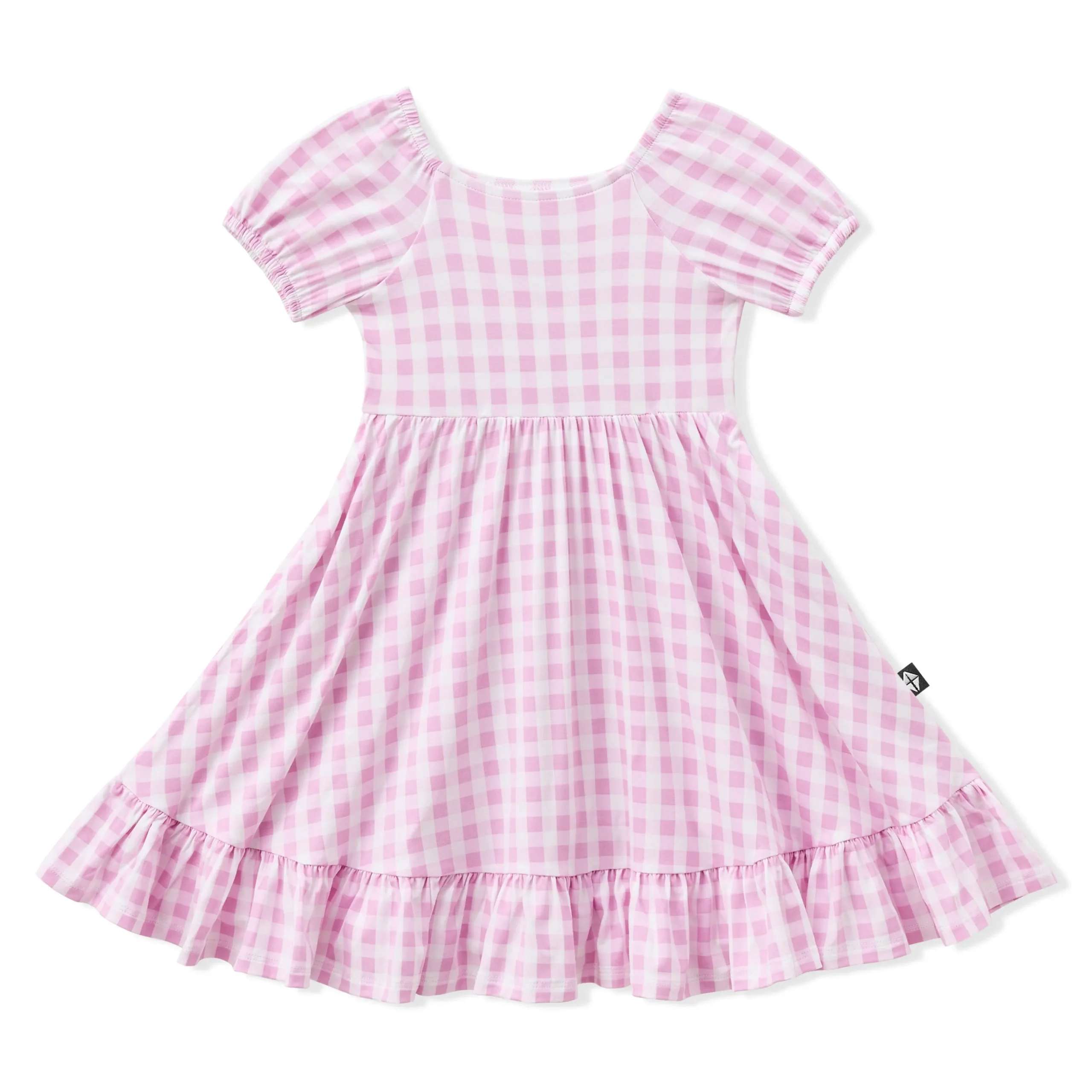 Puff Sleeve Twirl Dress in Gingham Thistle