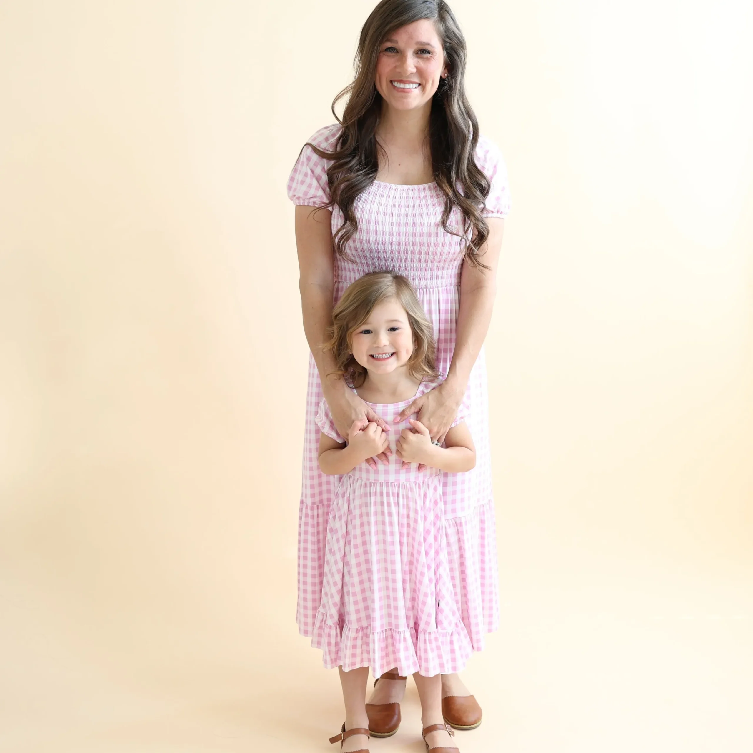 Puff Sleeve Twirl Dress in Gingham Thistle