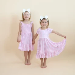 Puff Sleeve Twirl Dress in Gingham Thistle
