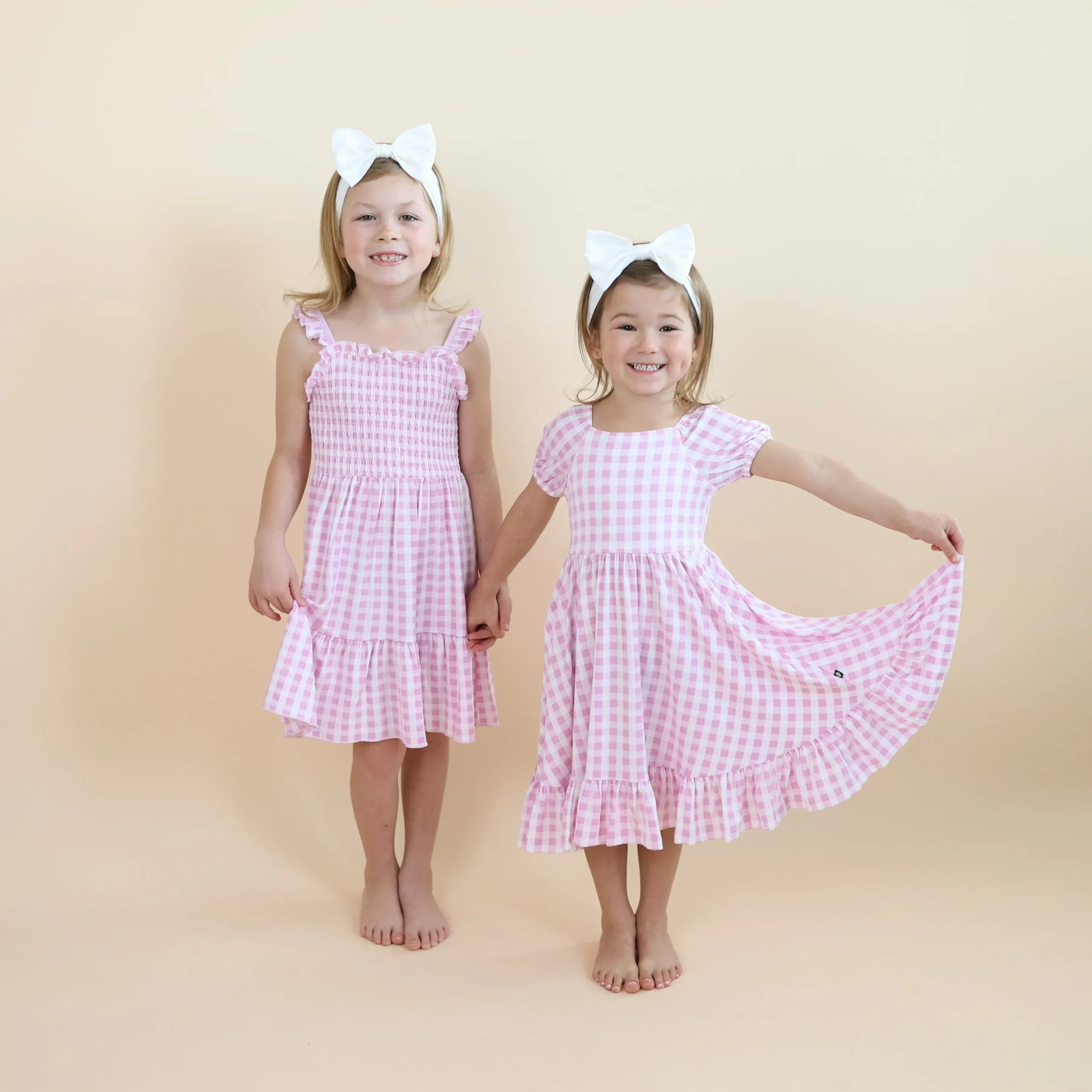 Puff Sleeve Twirl Dress in Gingham Thistle