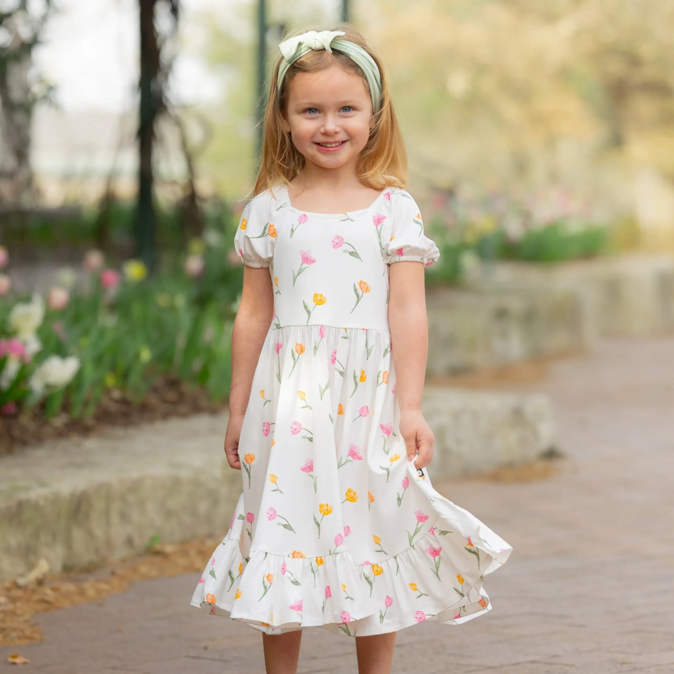 Puff Sleeve Twirl Dress in Tulip