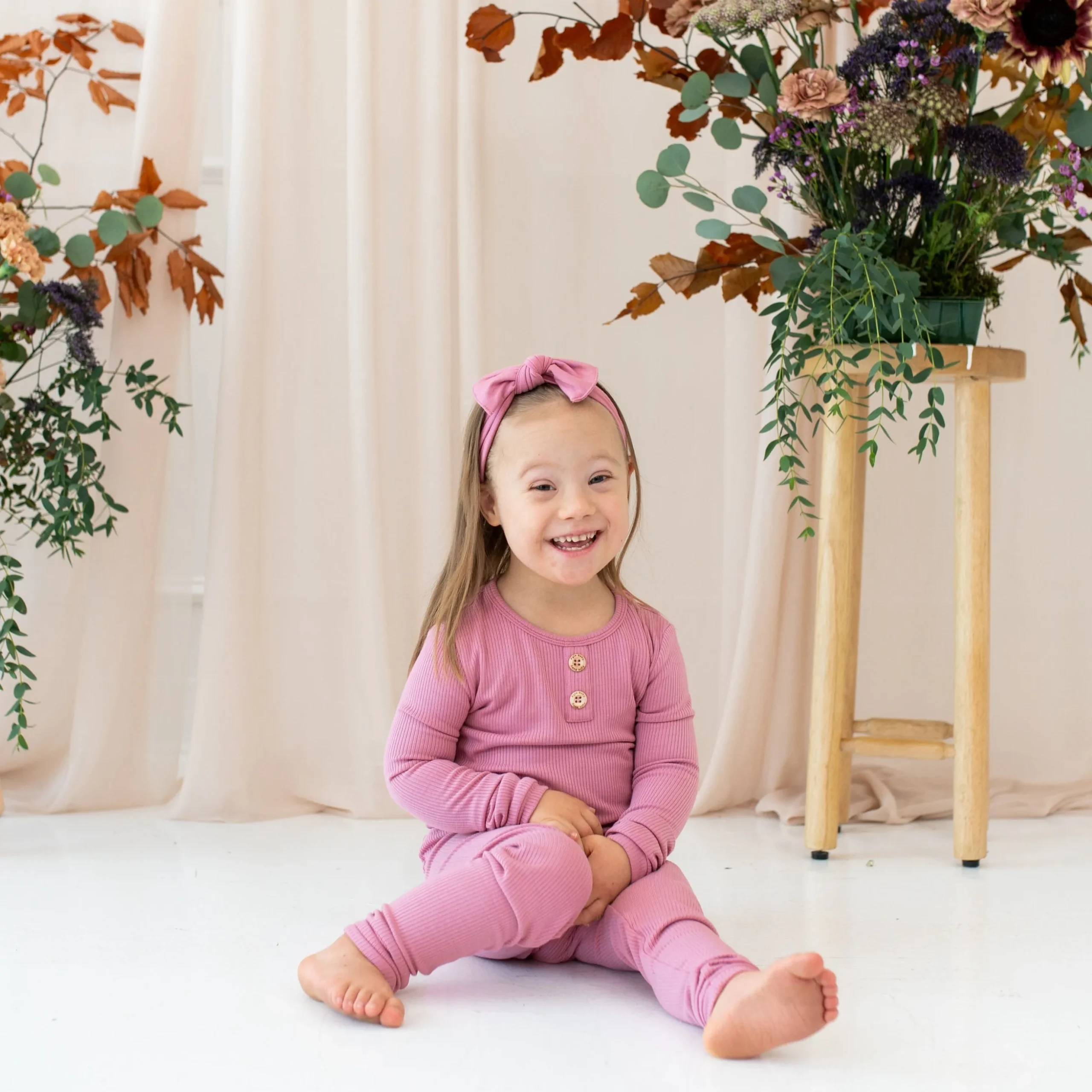 Ribbed Henley Set in Apple Blossom